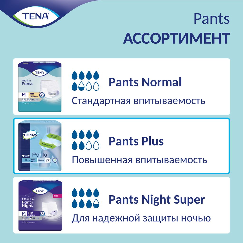 Подгузники-трусы для взрослых Tena Pants Plus, Large L (3), 100-135 см, 10 шт.