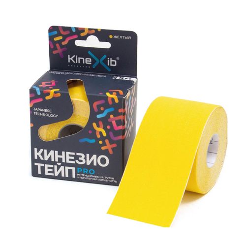 Kinexib Pro Бинт кинезио-тейп с усиленной фиксацией, 5х500см, желтый, 1 шт.
