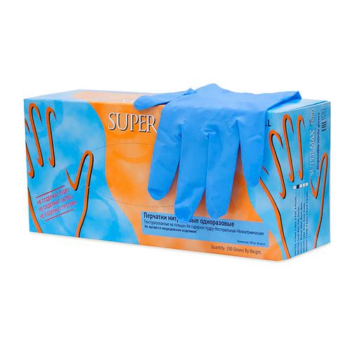Супермакс перчатки смотровые нитриловые, р. L, нестерильная (ые, ый), 100 шт.